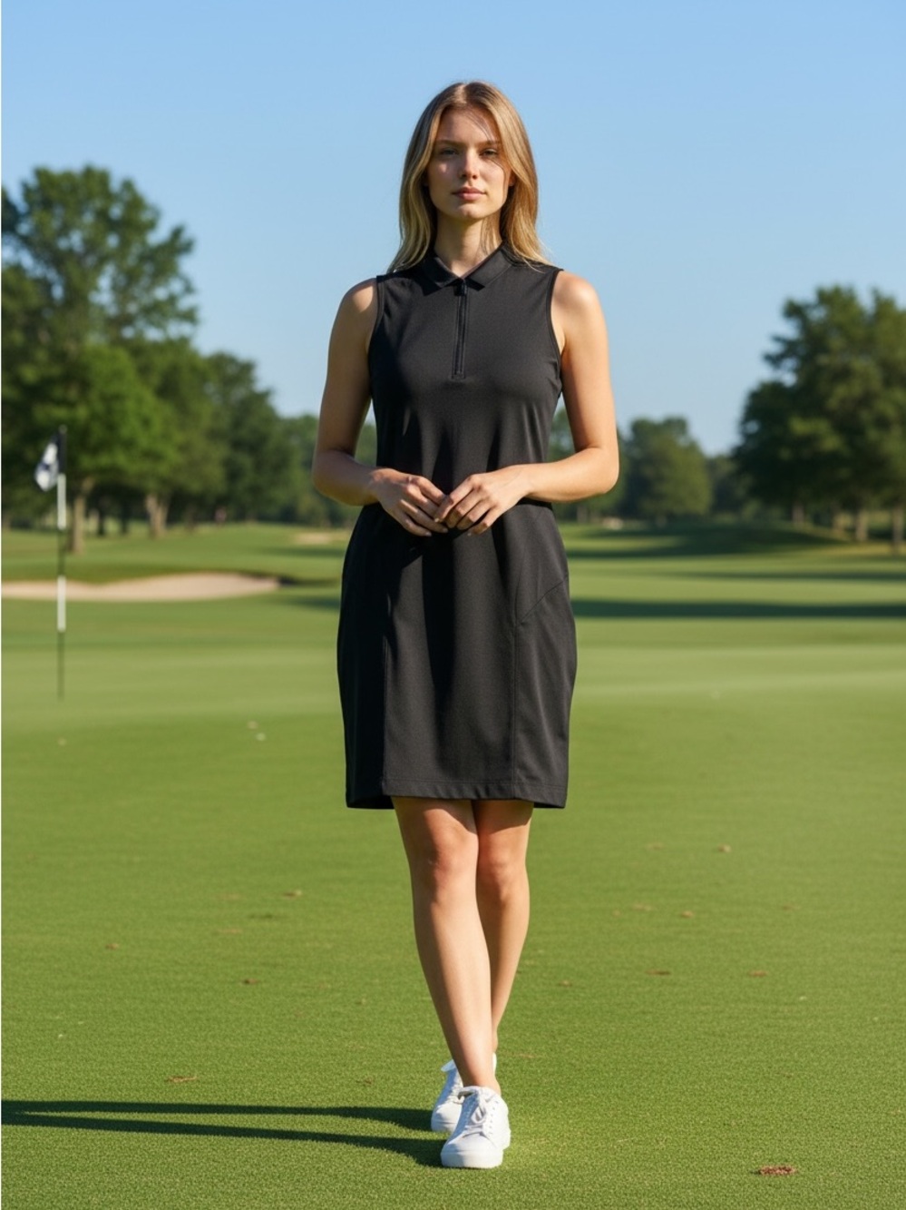 Puma Women's Black Sleeveless Polo Midi Dress